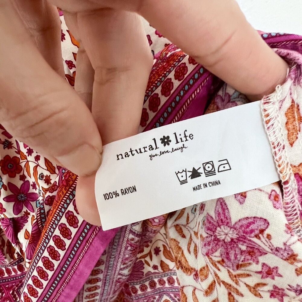 Natural Life Becca Dress Small Pink Floral Pockets NWOT Boho Tiered Cottage - Picture 10 of 11